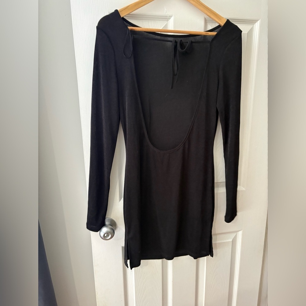Lioness black Montana mini dress size large open back long sleeve sheer - Picture 5 of 11